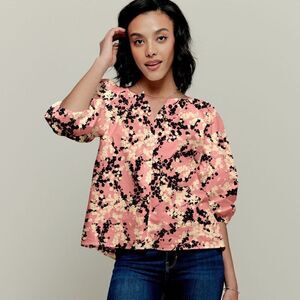 Tucker Classic Blouse Ballet Love Duet Crepe de Chine Silk Floral Cherry Blossom